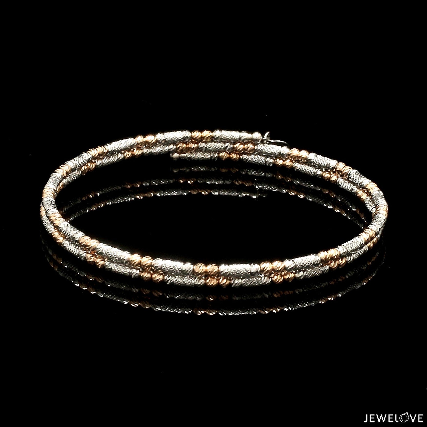 Japanese 2-row Platinum & Rose Gold Bracelet for Women with Diamond Cut Balls JL PTB 1226