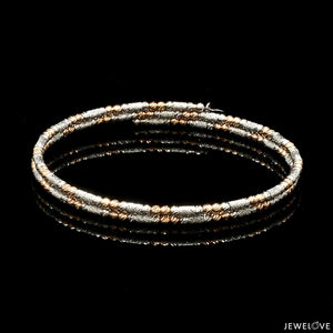 Japanese 2-row Platinum & Rose Gold Bracelet for Women with Diamond Cut Balls JL PTB 1226