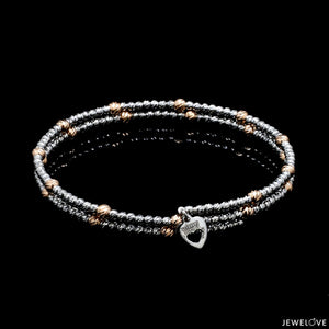 Japanese 2-row Platinum & Rose Gold Bracelet for Women with Diamond Cut Balls JL PTB 1260