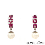 Load image into Gallery viewer, Platinum Diamond Ruby Earrings with Pearl JL PT E 369
