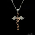Load image into Gallery viewer, Platinum Rose Gold Caduceus Pendant for Doctors with Wings JL PT P 319-A
