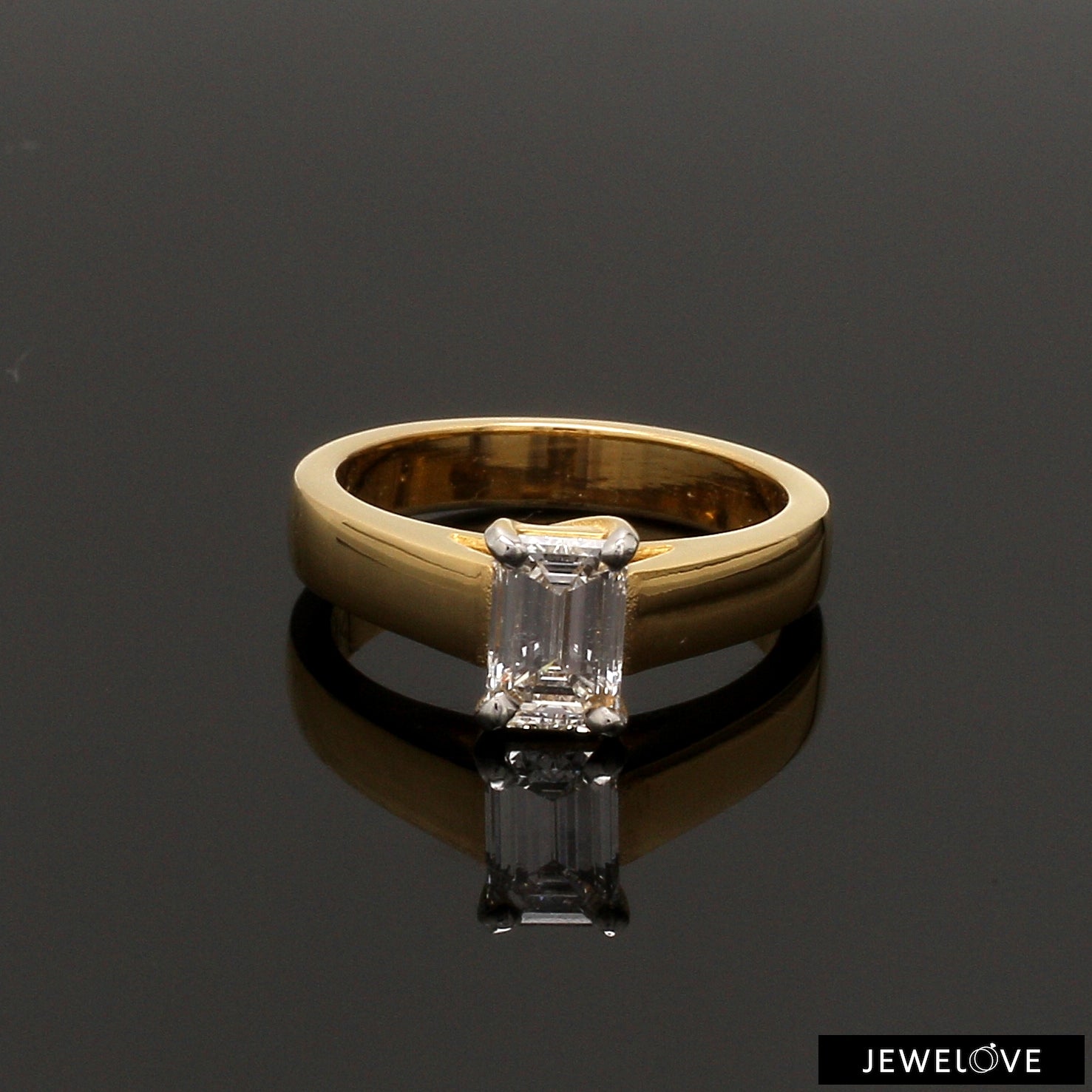 70-Pointer Emerald Cut Solitaire Diamond 18K Yellow Gold Ring JL AU RS EM 127Y   Jewelove.US