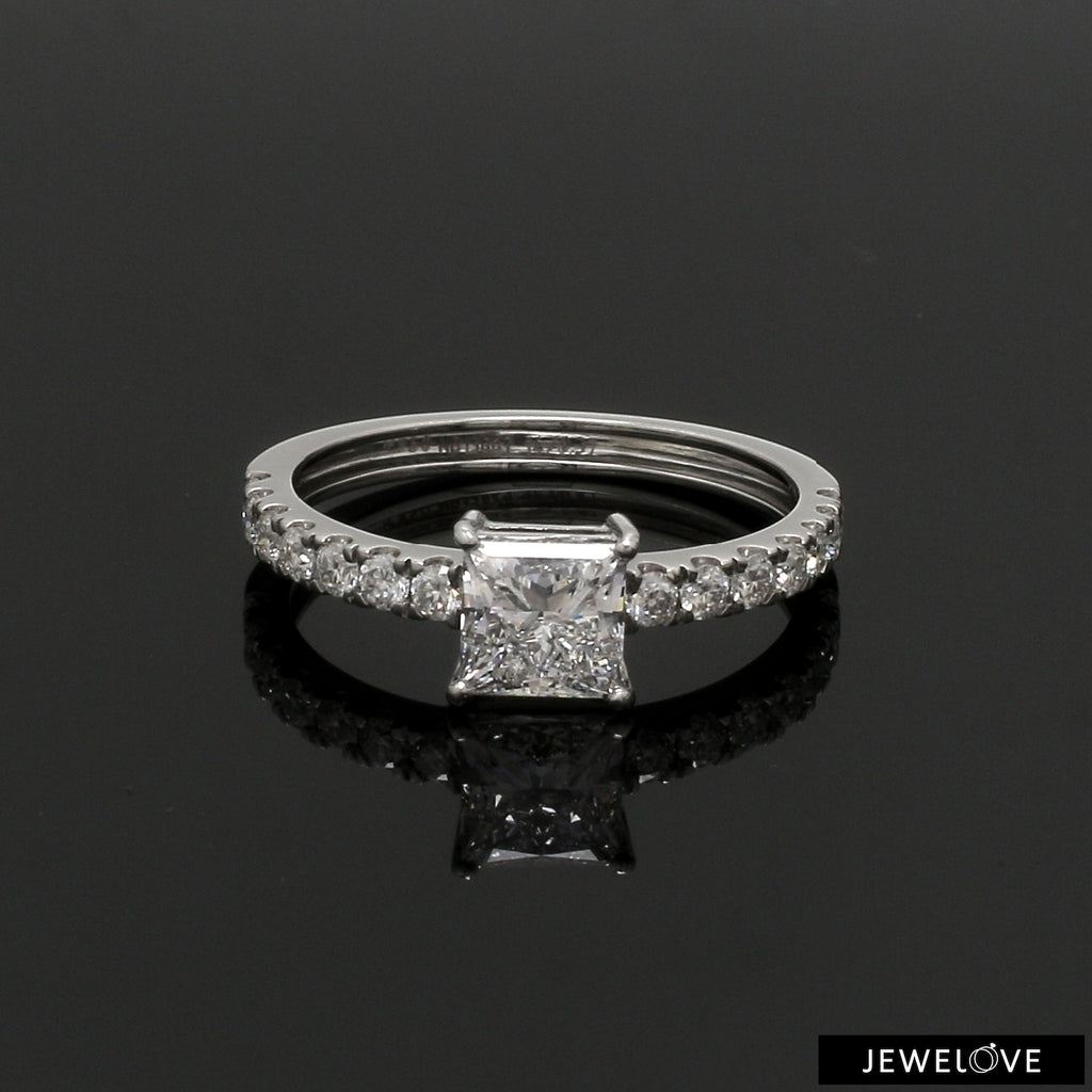1-Carat Princess Cut Solitaire Diamond Shank Platinum Ring JL PT 1313-C   Jewelove.US