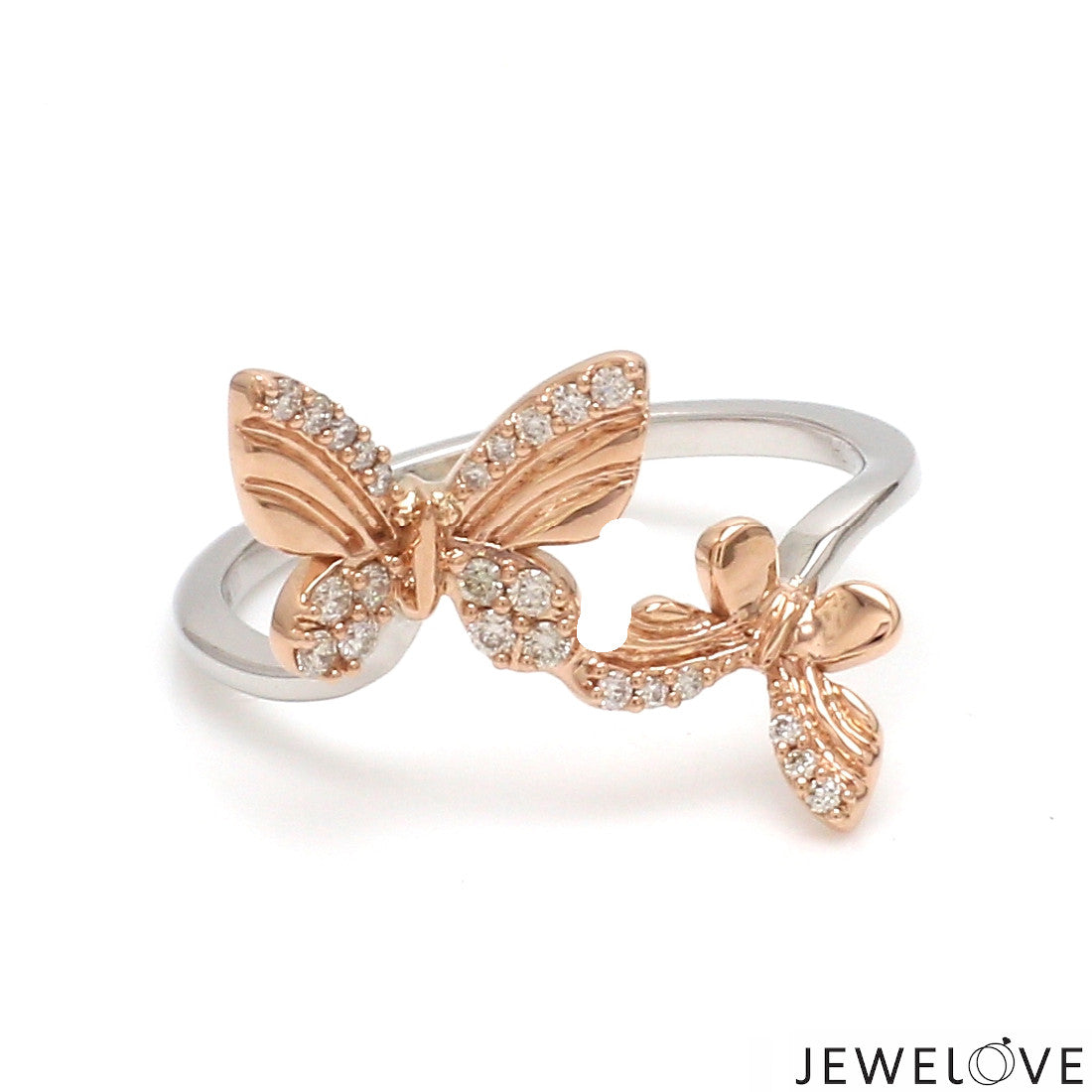 Evara Platinum Rose Gold Diamond Butterfly Ring for Women JL PT 1410