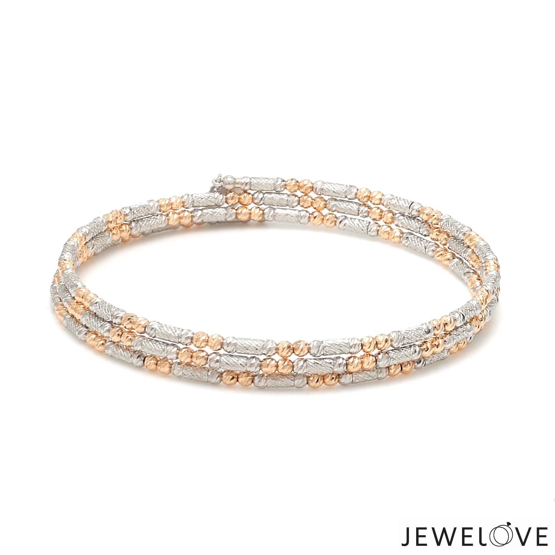 Japanese 3-row Platinum & Rose Gold Bracelet for Women with Diamond Cut Balls JL PTB 1223