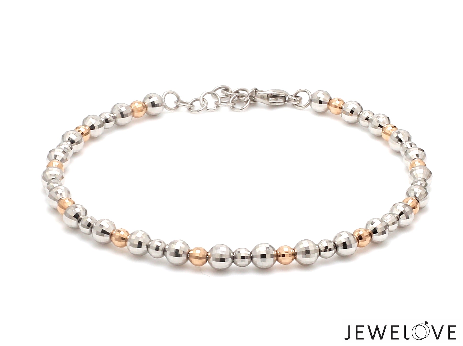 Platinum Rose Gold Bracelet with Diamond Cut Balls for Women JL PTB 1200   Jewelove.US