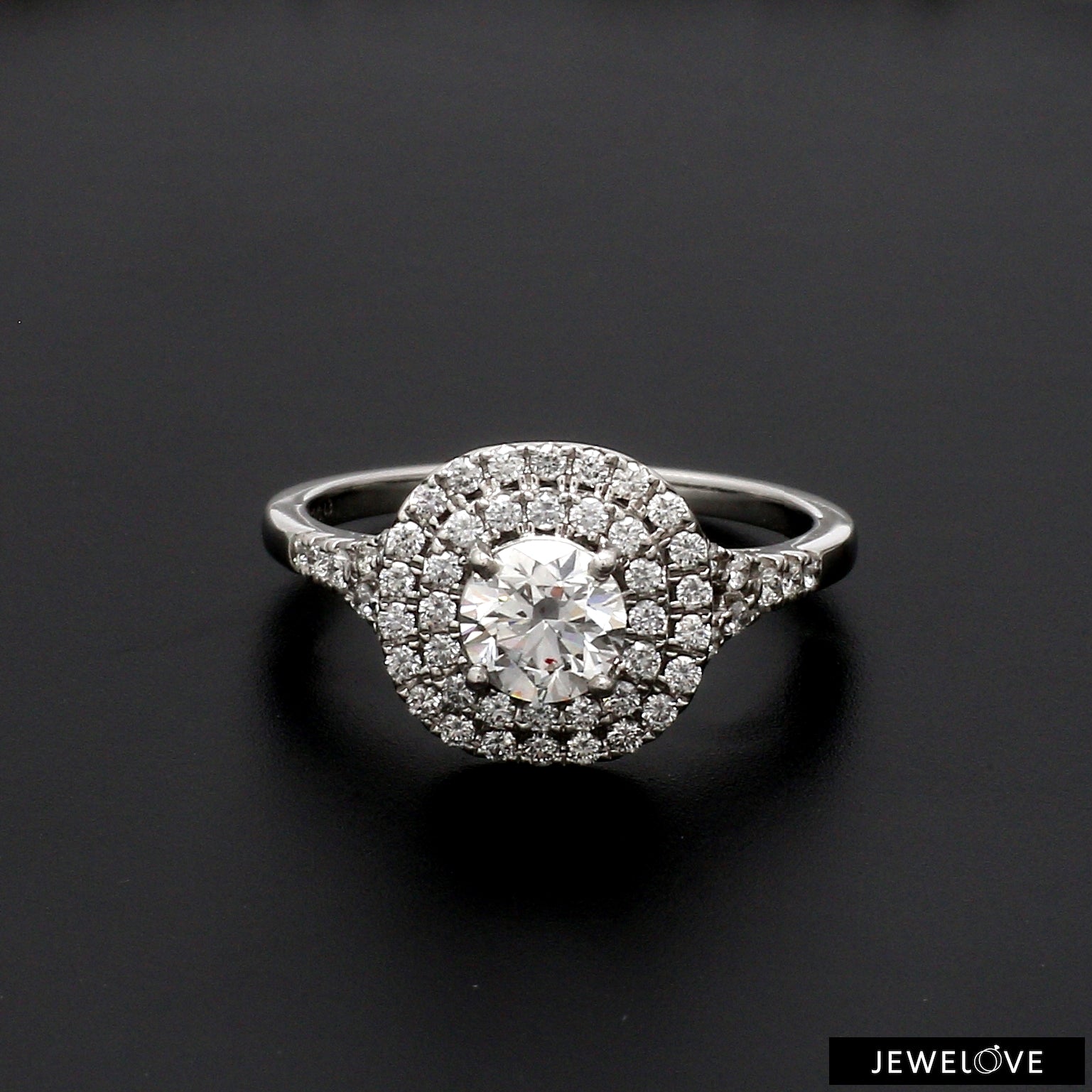 70-Pointer Solitaire Platinum Double Halo Diamond Spilt Shank Ring JL PT 1268