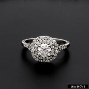 70-Pointer Solitaire Platinum Double Halo Diamond Spilt Shank Ring JL PT 1268
