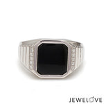 Load image into Gallery viewer, Men of Platinum | Square Black Enamel with Diamond Ring for Men JL PT 1359
