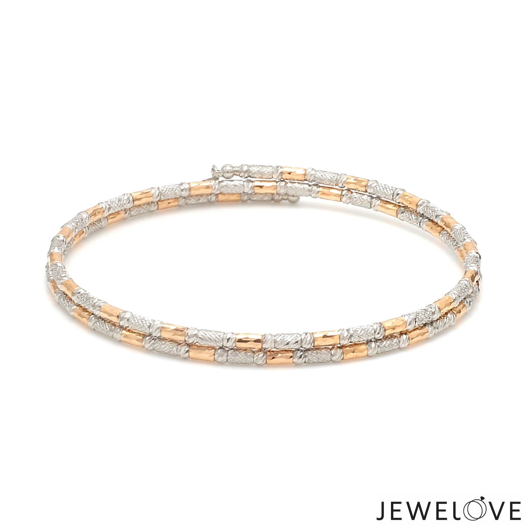 Japanese 2-row Platinum & Rose Gold Bracelet for Women with Diamond Cut Balls JL PTB 1227