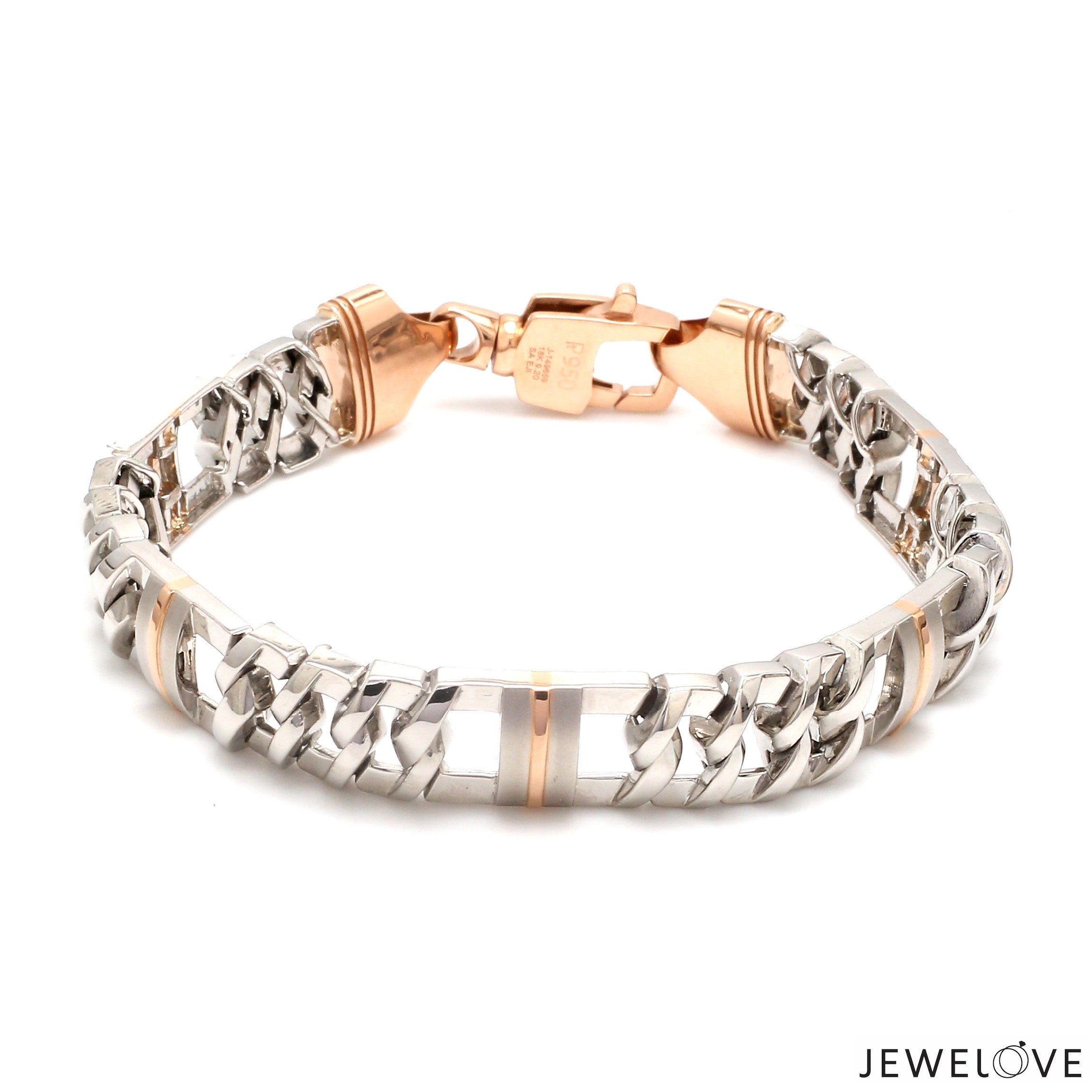 11mm Platinum & Rose Gold Heavy Bracelet for Men JL PTB 750R-A