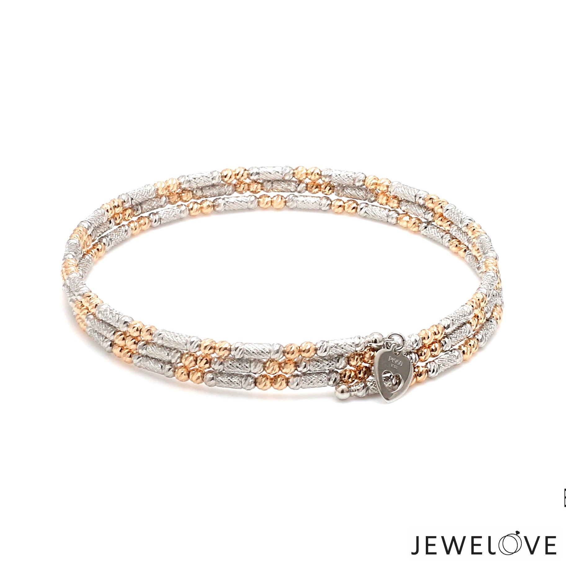 Japanese 3-row Platinum & Rose Gold Bracelet for Women with Diamond Cut Balls JL PTB 1276