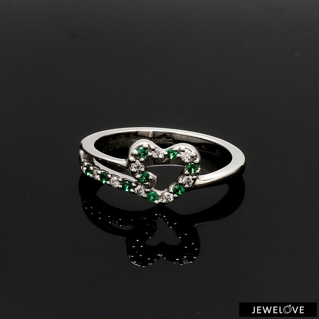 Platinum Diamond with Emerald Heart Ring for Women JL PT LC889-A   Jewelove