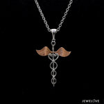 Load image into Gallery viewer, Platinum Caduceus Pendant for Doctors with Rose Gold Wings JL PT P 319   Jewelove.US
