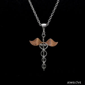 Platinum Caduceus Pendant for Doctors with Rose Gold Wings JL PT P 319   Jewelove.US