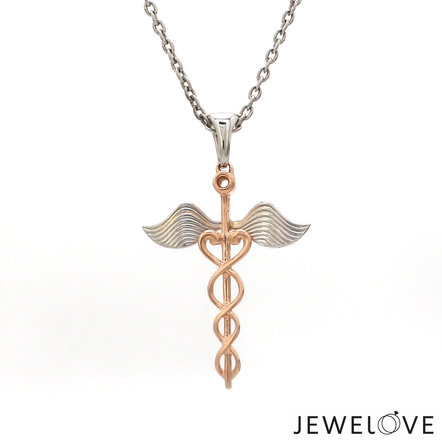 Platinum Rose Gold Caduceus Pendant for Doctors with Wings JL PT P 319-A