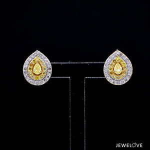 Natural Fancy Color Yellow Diamond  Pear Shape Double Halo 18K Gold Earrings JL AU E 336Y   Jewelove