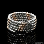 Load image into Gallery viewer, Japanese 5 Row Flexible Platinum Rose Gold Fusion Ring with Diamond Cutting JL PT 1374
