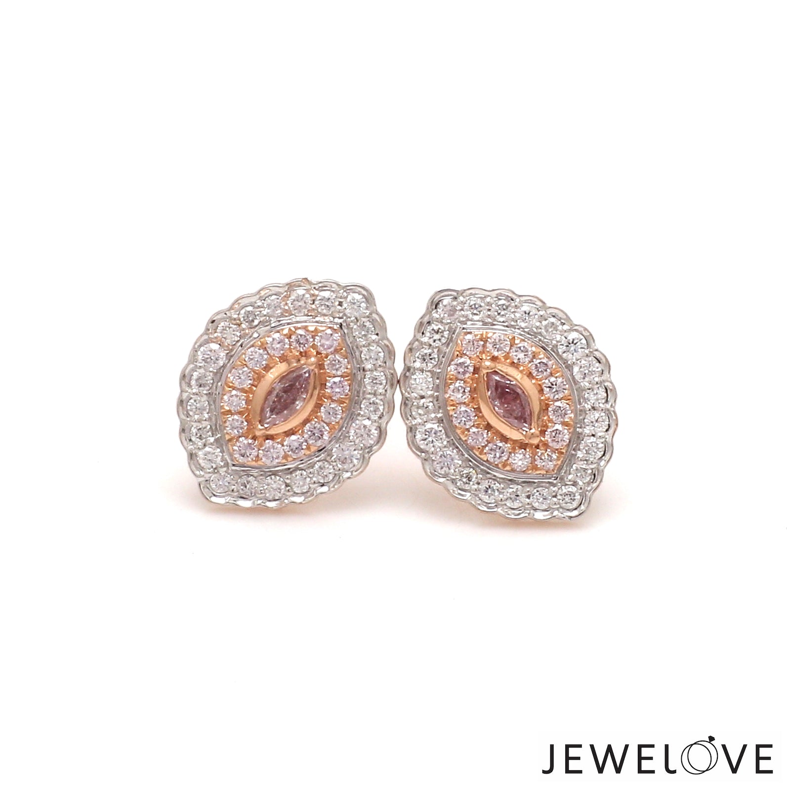 18K Rose Gold Pink Marquise Diamond Earrings with Light Pink & White Round Diamond JL AU PD 105