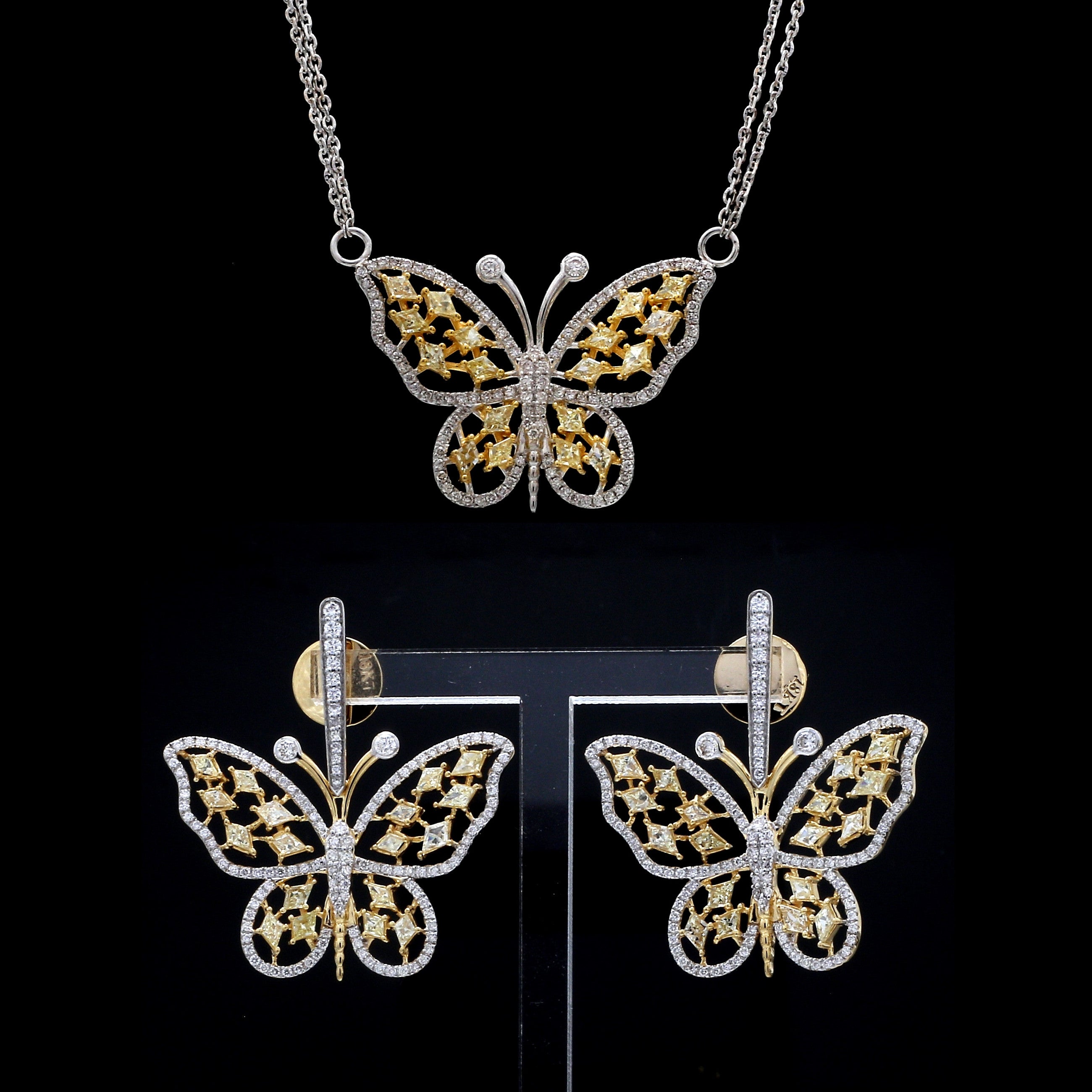 Natural Fancy Color Yellow Diamond Butterfly Pendant Chain Set for Women JL AU PE YD 101
