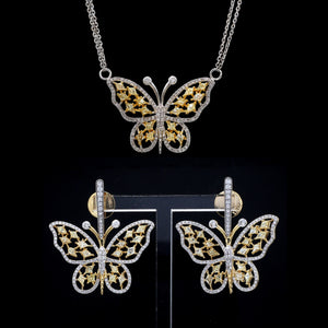 Natural Fancy Color Yellow Diamond Butterfly Pendant Chain Set for Women JL AU PE YD 101