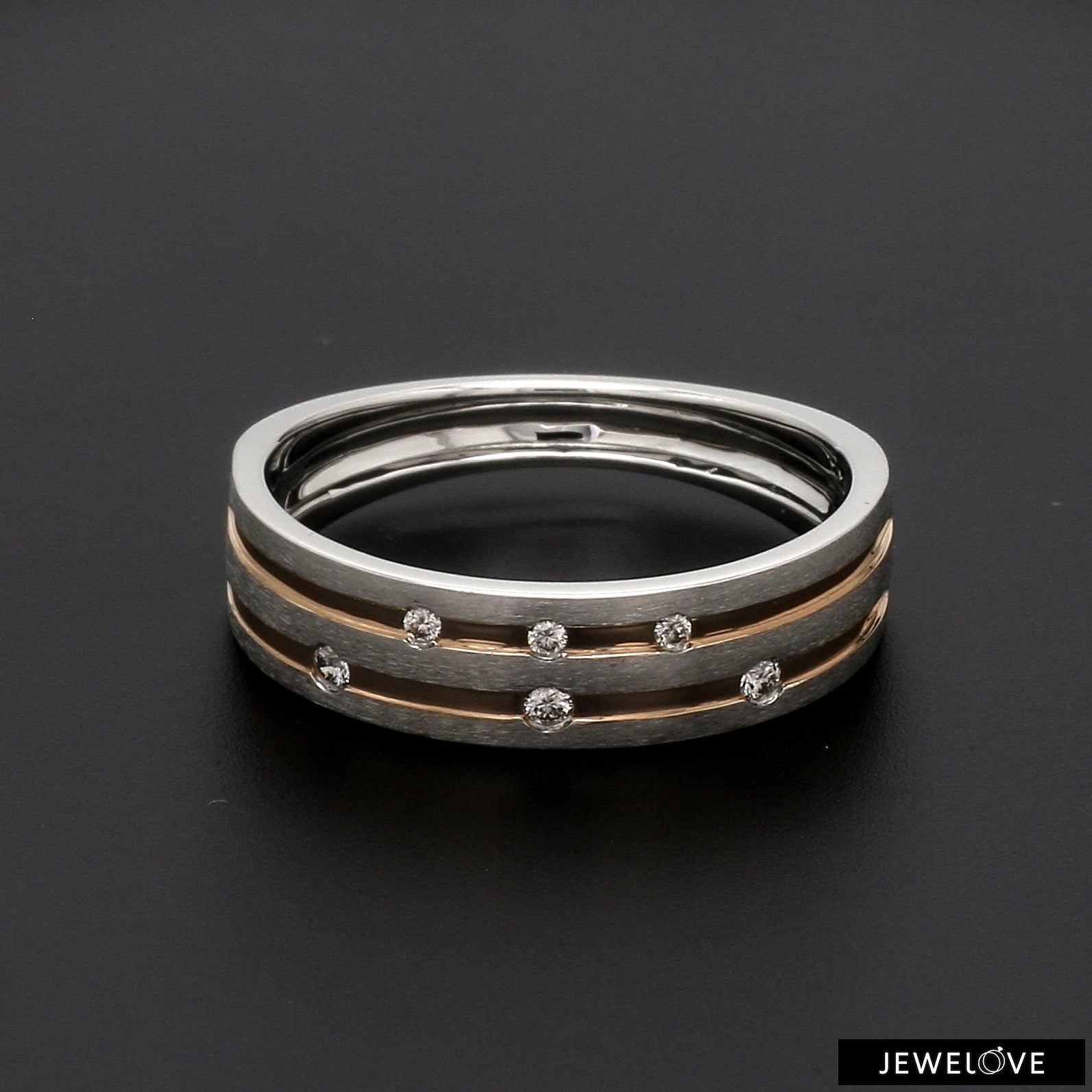 Designer Platinum Rose Gold Ring with Grooves & Diamonds for Women JL PT 570-A