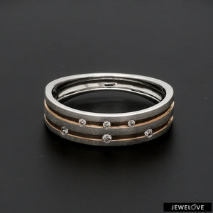 Designer Platinum Rose Gold Ring with Grooves & Diamonds for Women JL PT 570-A