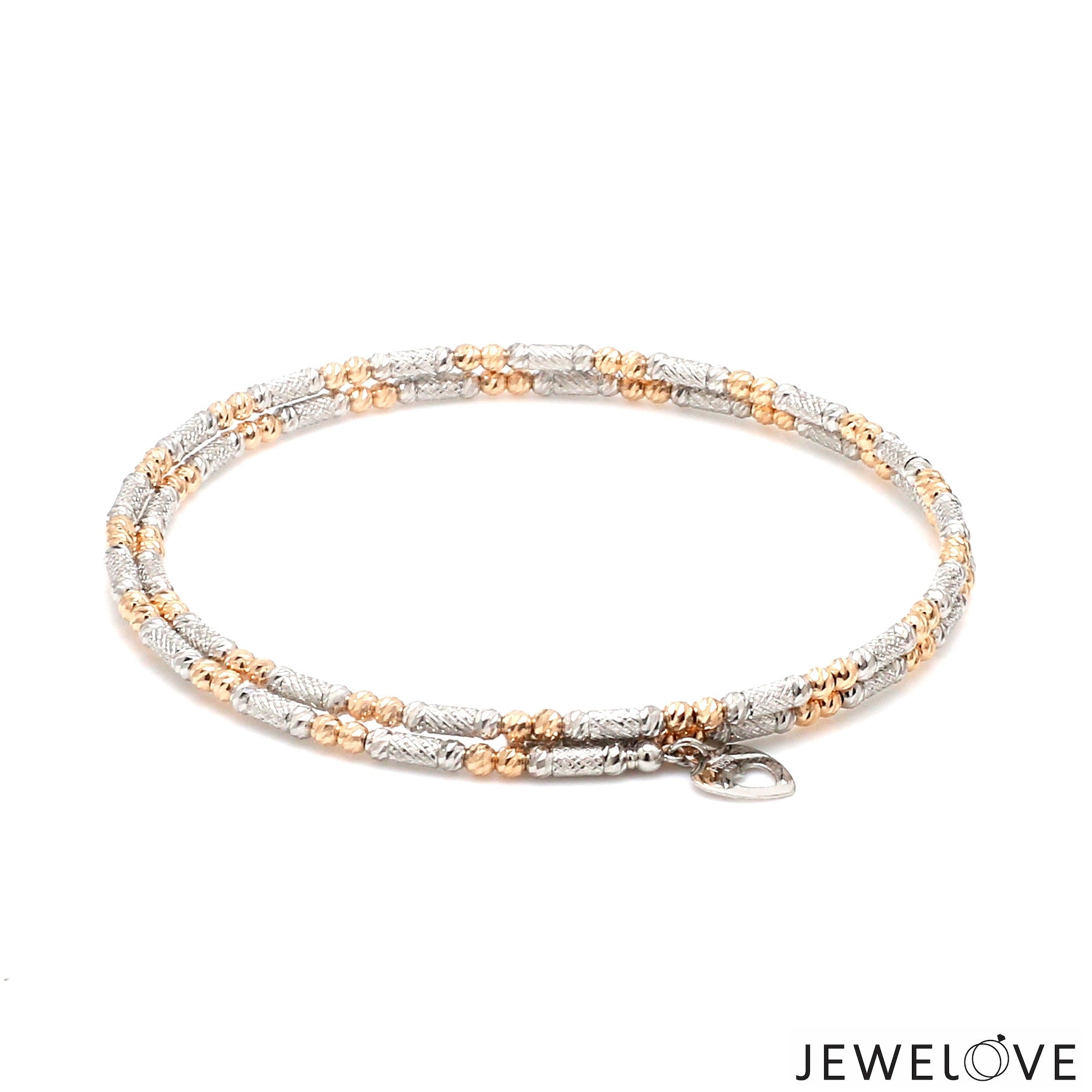 Japanese 2-row Platinum & Rose Gold Bracelet for Women with Diamond Cut Balls JL PTB 1277