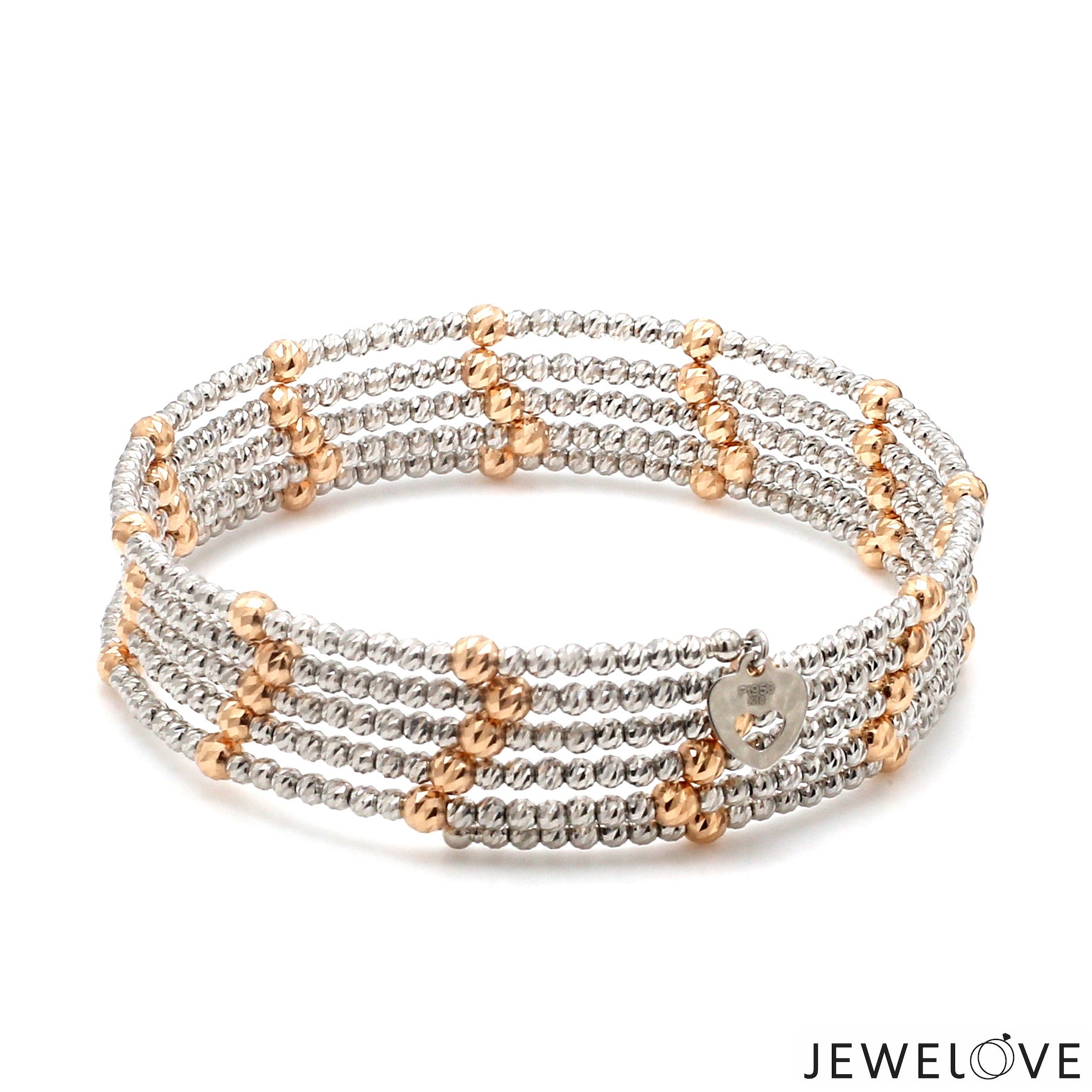 Japanese 5-row Platinum & Rose Gold Bracelet for Women with Diamond Cut Balls JL PTB 1272