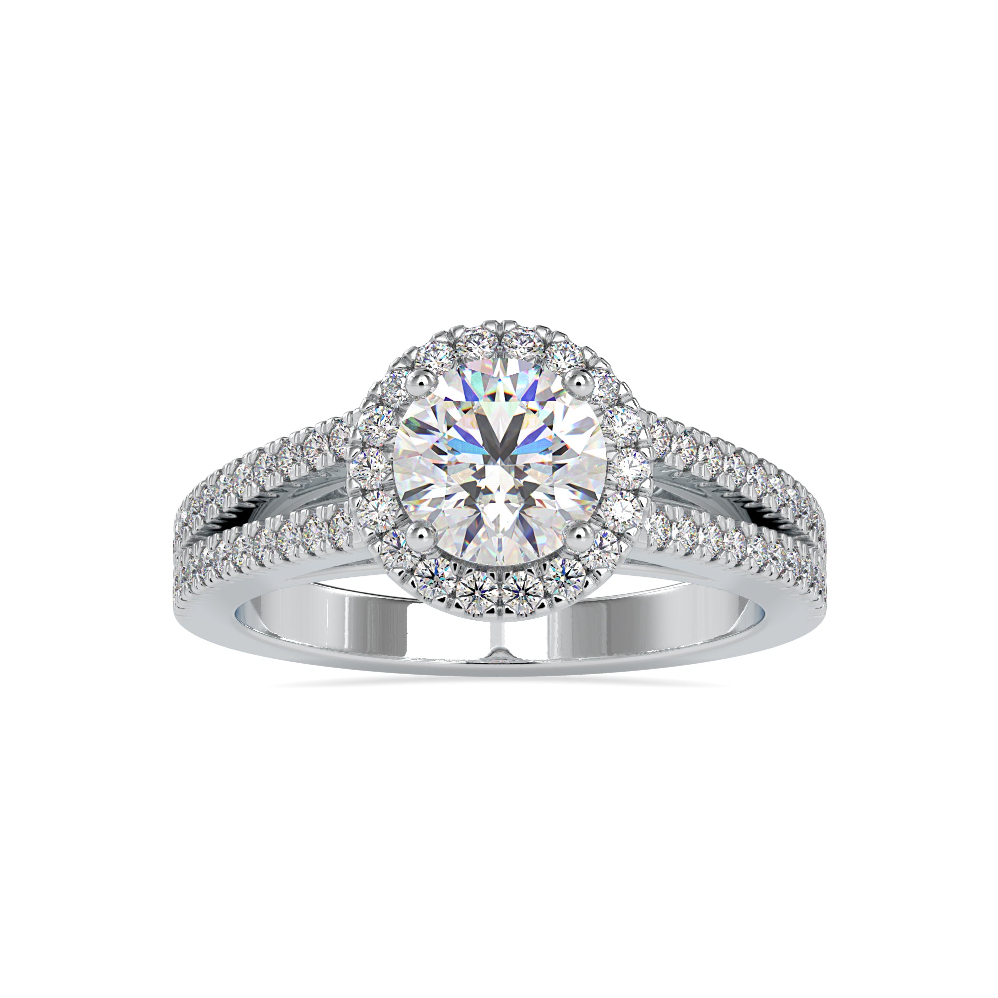 1 Carat Platinum Halo Split Shank Solitaire Engagement Ring for Women JL PT US-0004