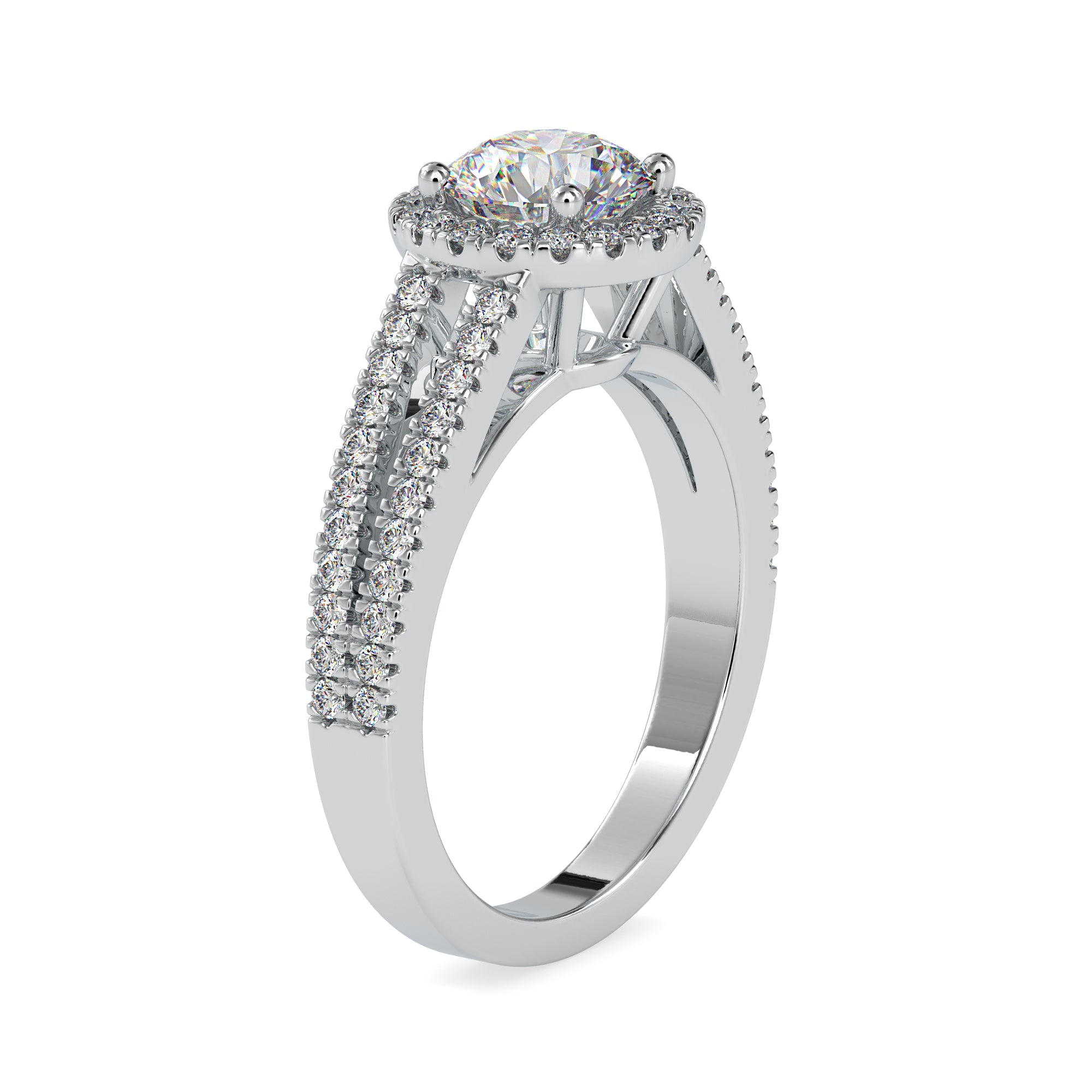 1 Carat Platinum Halo Split Shank Solitaire Engagement Ring for Women JL PT US-0004   Jewelove.US