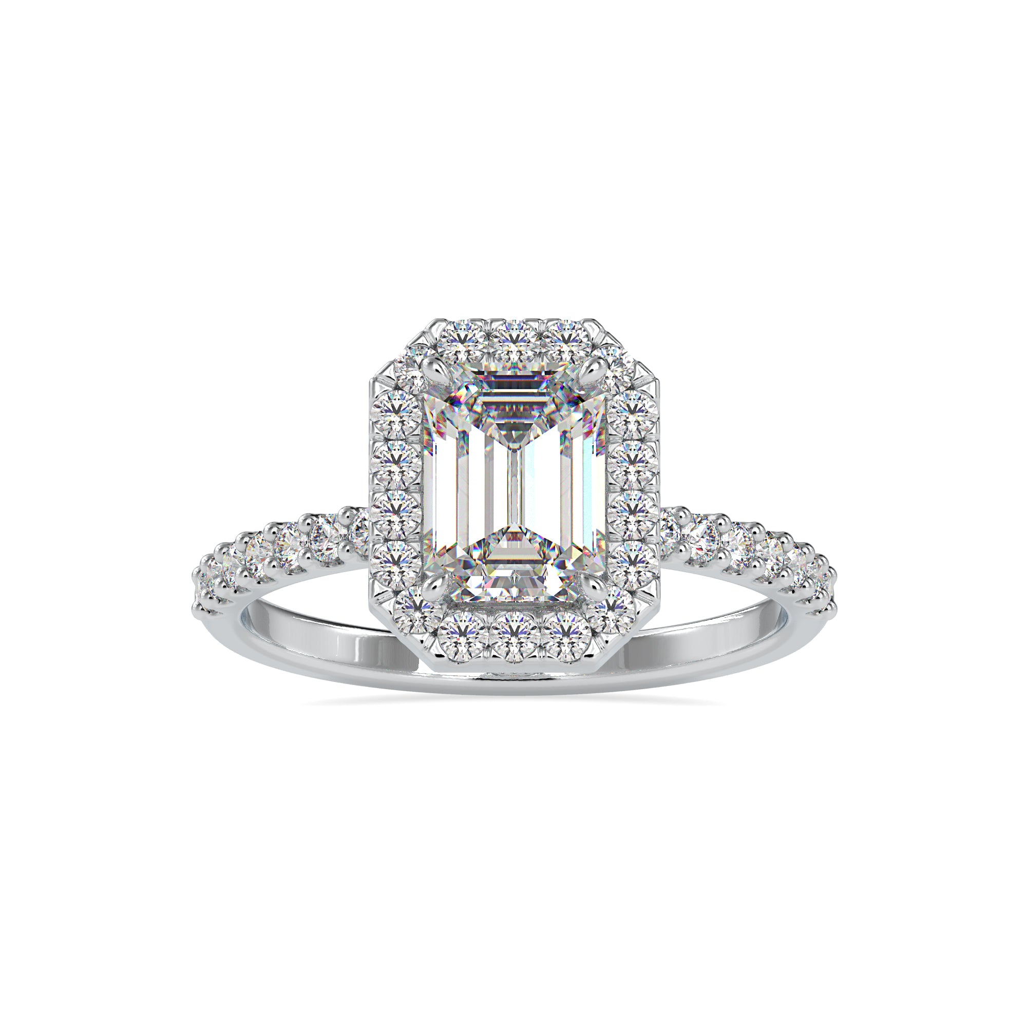 0.50cts. Baguette Solitaire Platinum Halo Diamond Shank Engagement Ring JL PT 0010