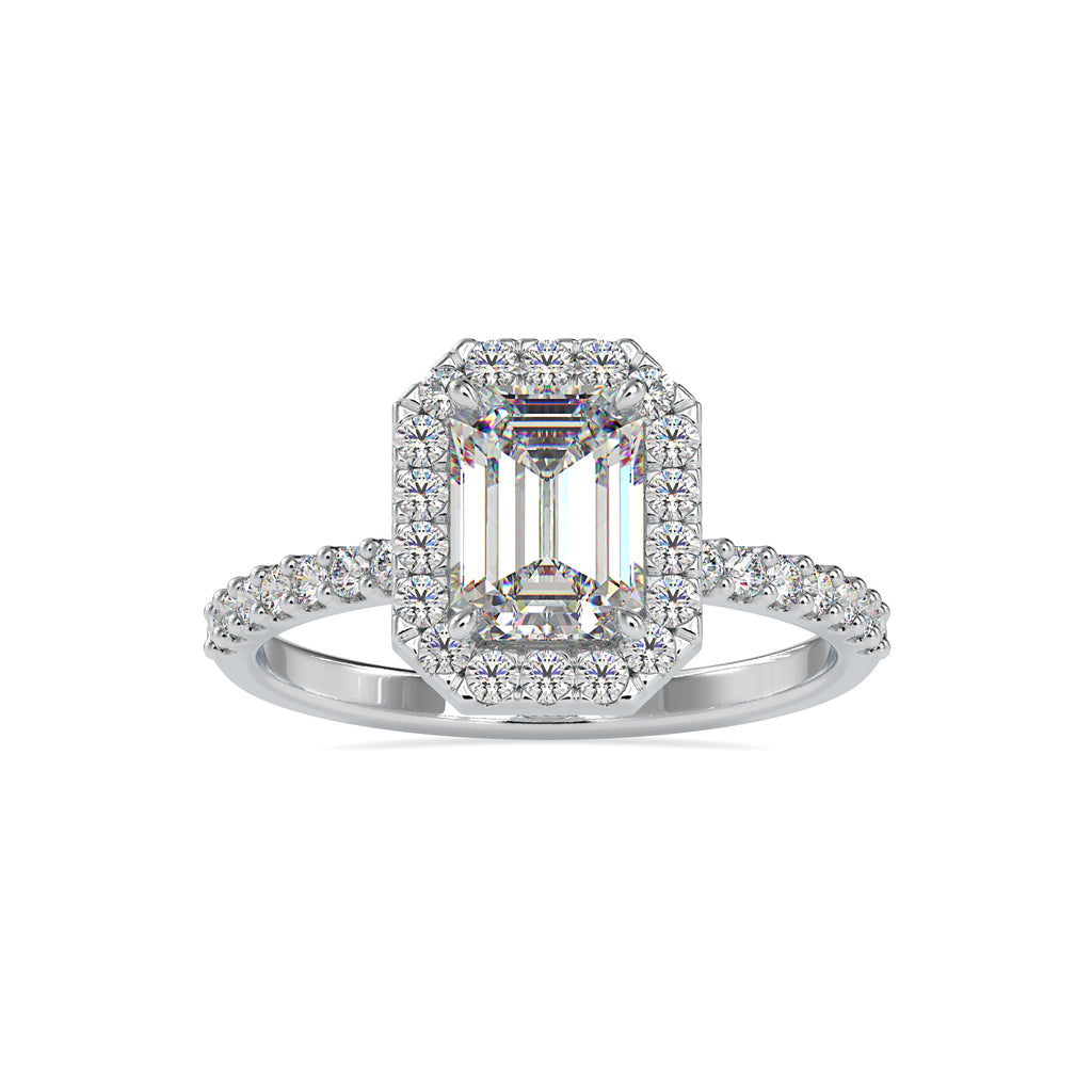 0.50cts. Baguette Solitaire Platinum Halo Diamond Shank Engagement Ring JL PT 0010   Jewelove.US