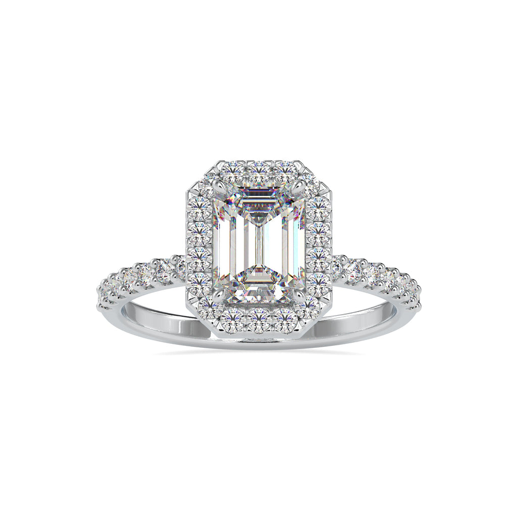 0.30cts. Baguette Solitaire Platinum Halo Diamond Shank Engagement Ring JL PT 0010-A   Jewelove.US