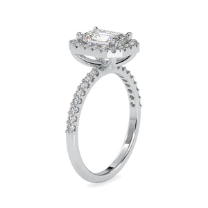 0.50cts. Baguette Solitaire Platinum Halo Diamond Shank Engagement Ring JL PT 0010
