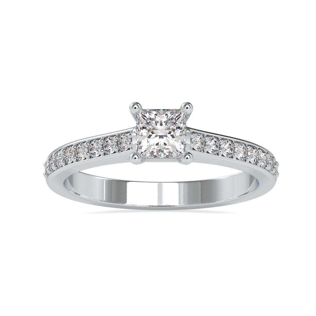 50-Pointer Princess Cut Platinum Solitaire Engagement Ring with Diamond Studded Shank JL PT US-0011   Jewelove.US