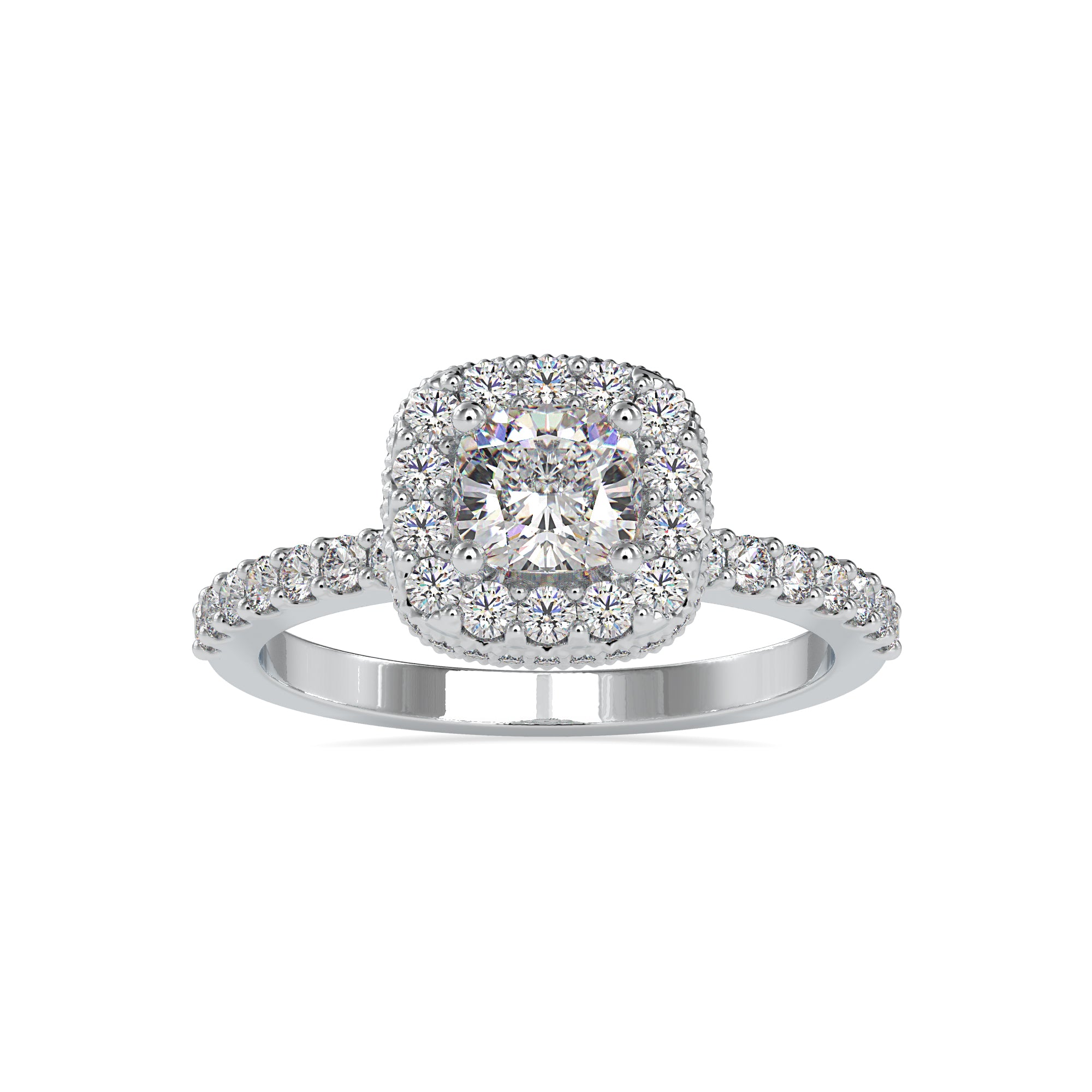 0.30cts. Cushion Cut Solitaire Platinum Halo Diamond Shank Ring JL PT 0017