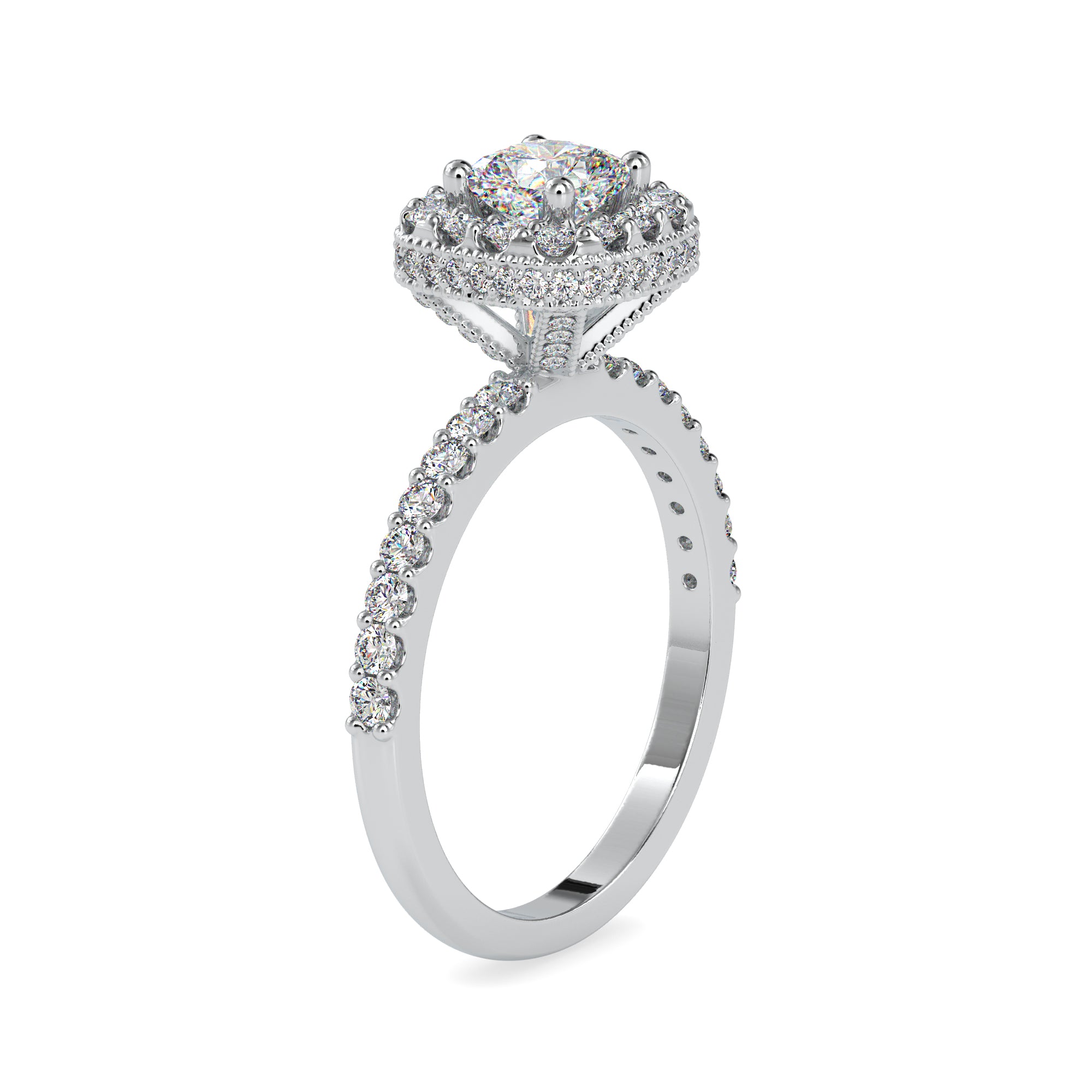 0.30cts. Cushion Cut Solitaire Platinum Halo Diamond Shank Ring JL PT 0017
