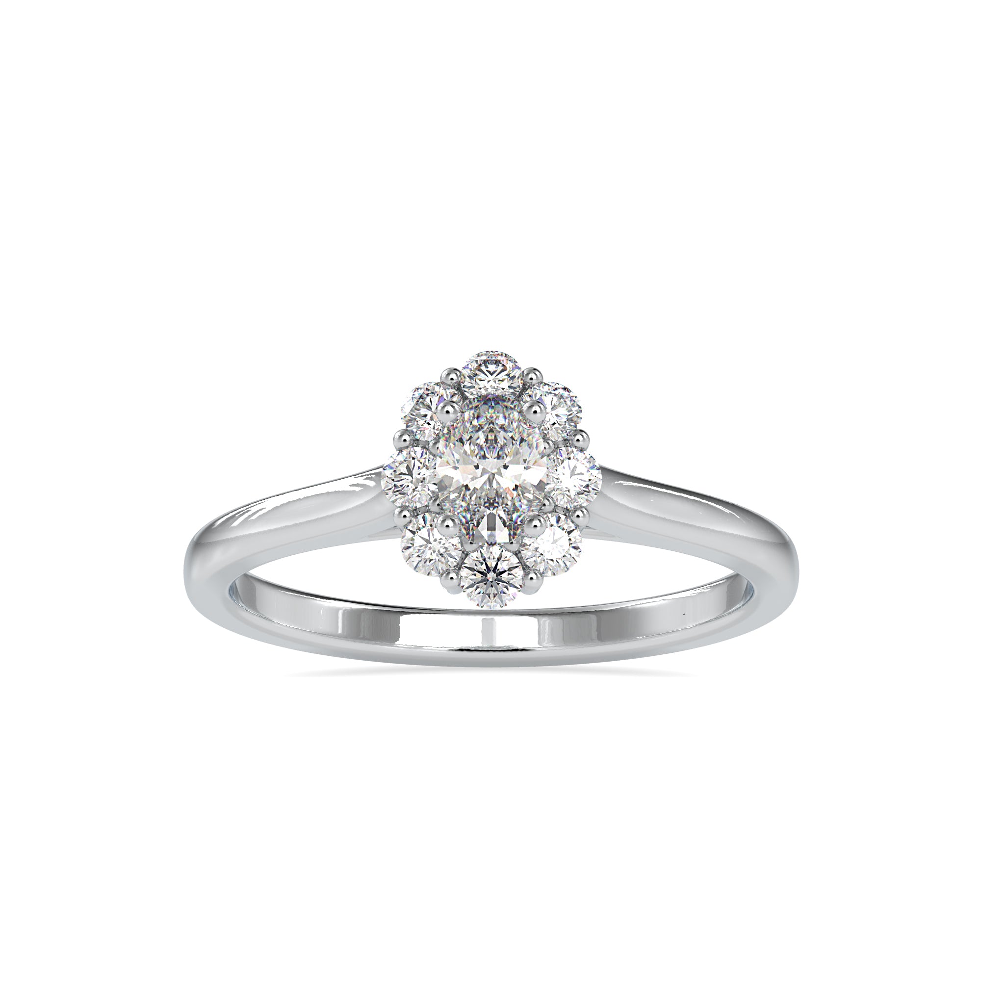 10 Pointer Oval Cut Diamond Platinum Diamond Halo Ring JL PT 0030