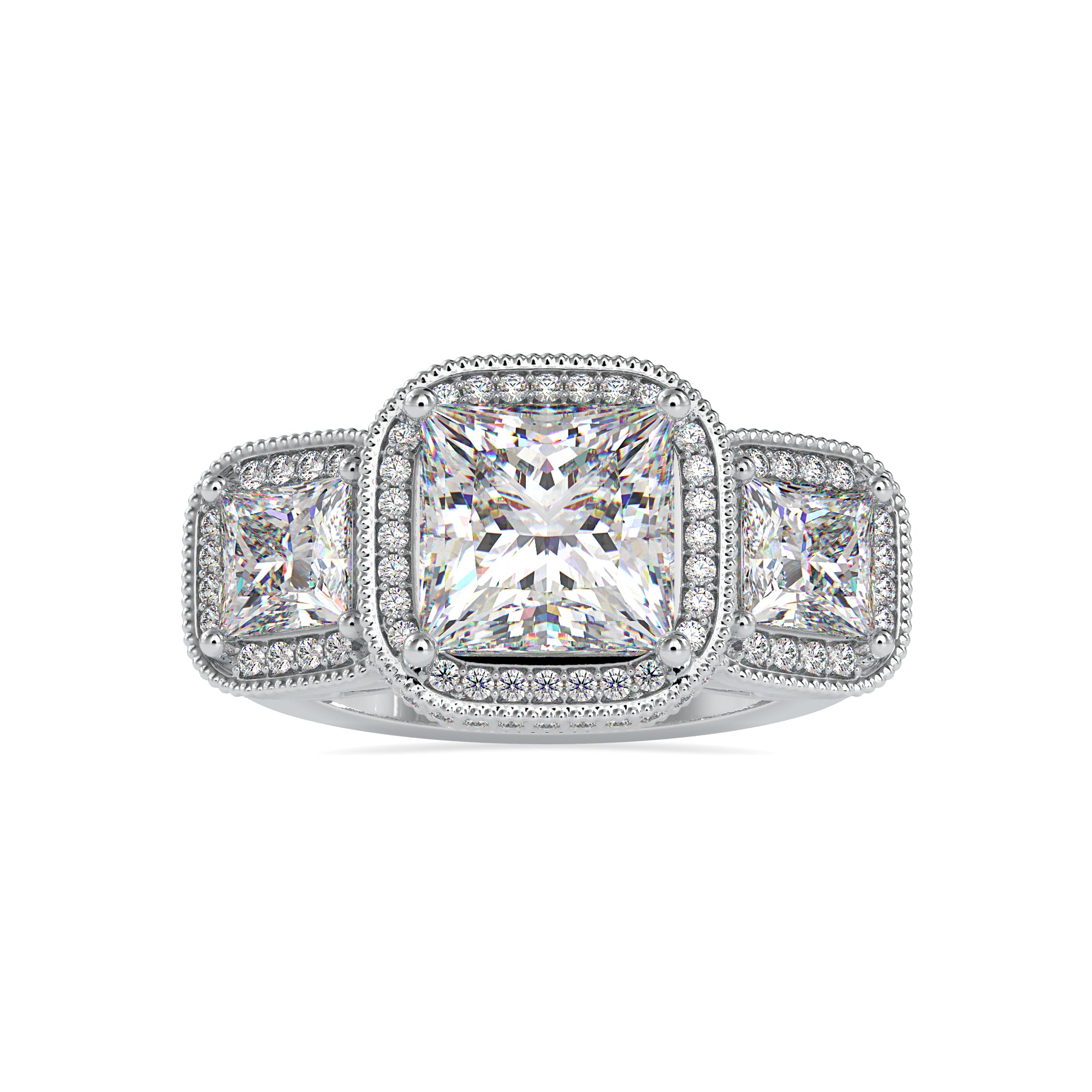 0.70cts. Princess Cut Solitaire Platinum Double Halo Engagement Ring JL PT 0038