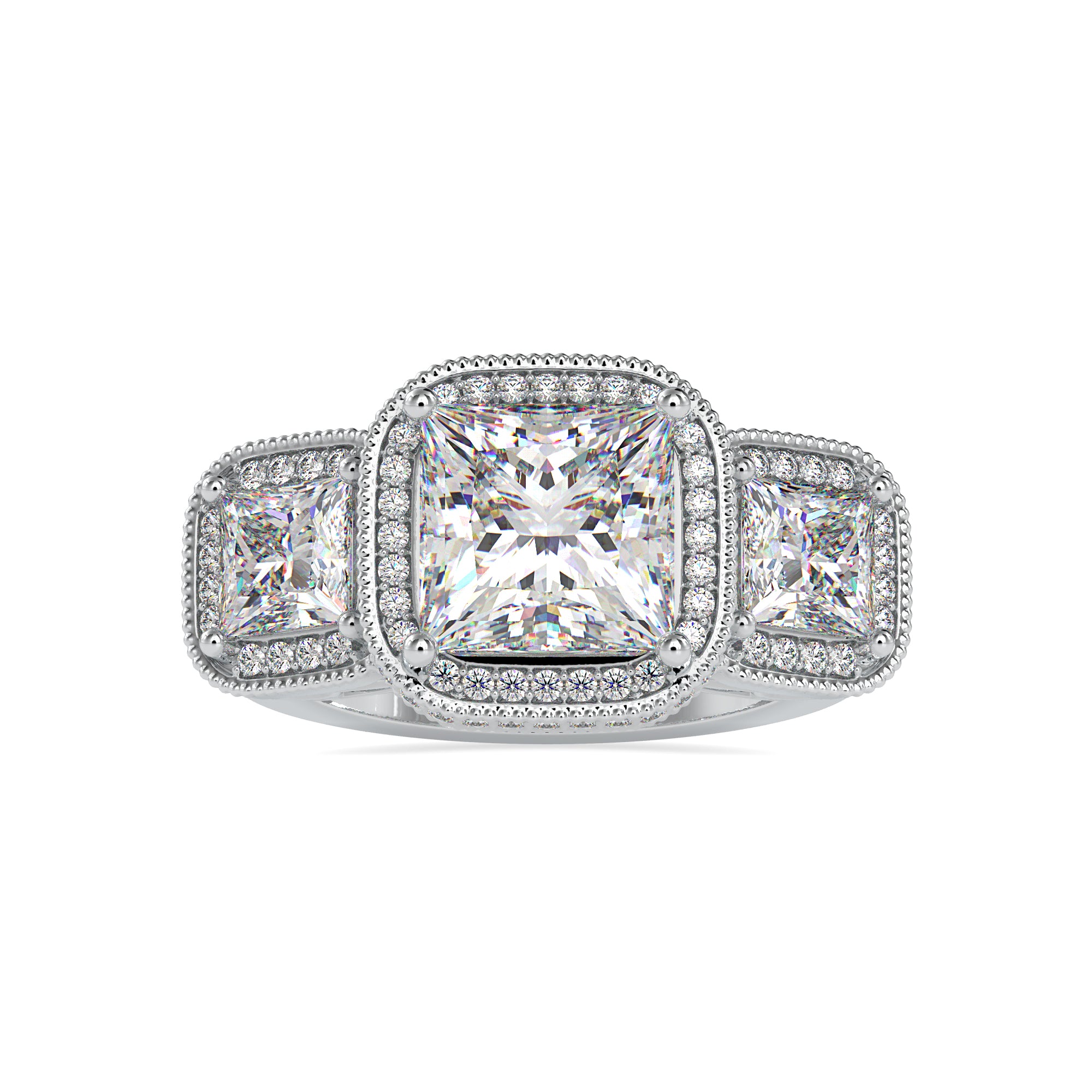 0.70cts. Princess Cut Solitaire Platinum Double Halo Engagement Ring JL PT 0038   Jewelove.US