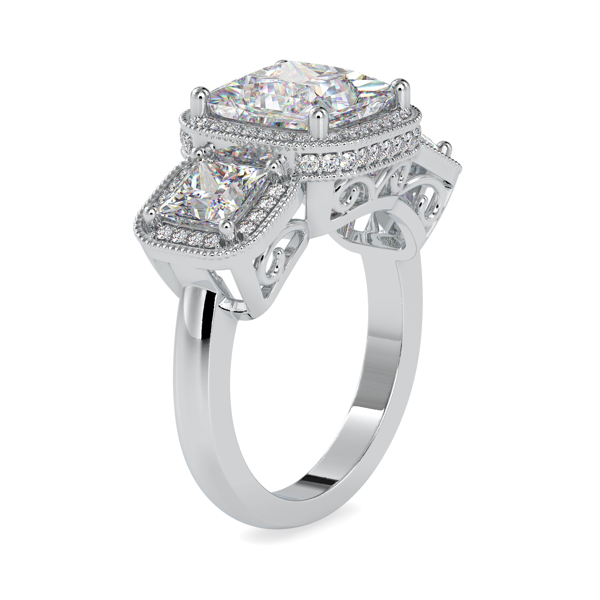 0.70cts. Princess Cut Solitaire Platinum Double Halo Engagement Ring JL PT 0038