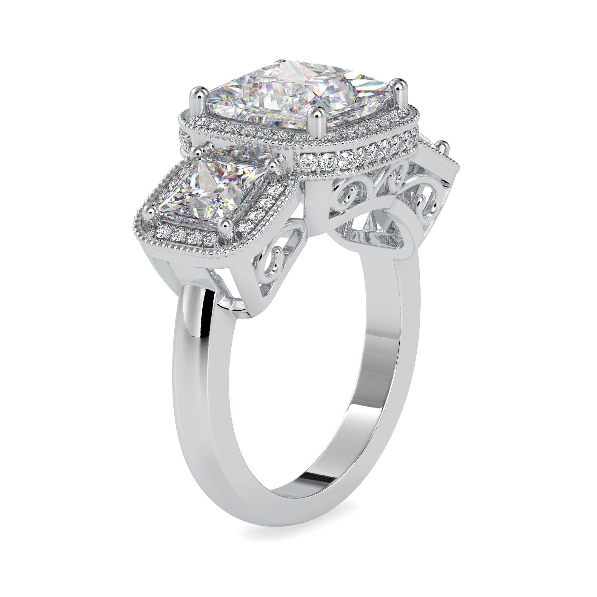 0.70cts. Princess Cut Solitaire Platinum Double Halo Engagement Ring JL PT 0038   Jewelove.US