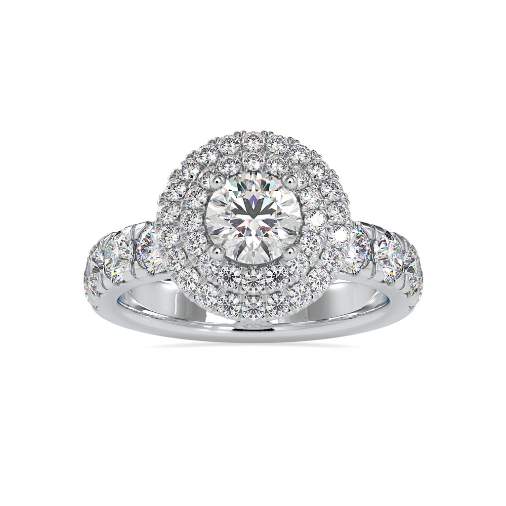 20-Pointer Platinum Double Halo Diamond Shank Engagement Ring JL PT 0039   Jewelove.US