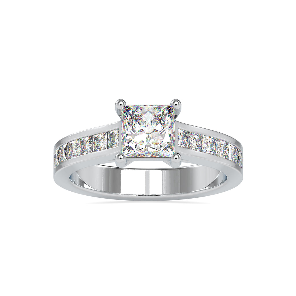 50-Pointer Princess Cut Solitaire Platinum Diamond Shank Ring JL PT 0057   Jewelove.US