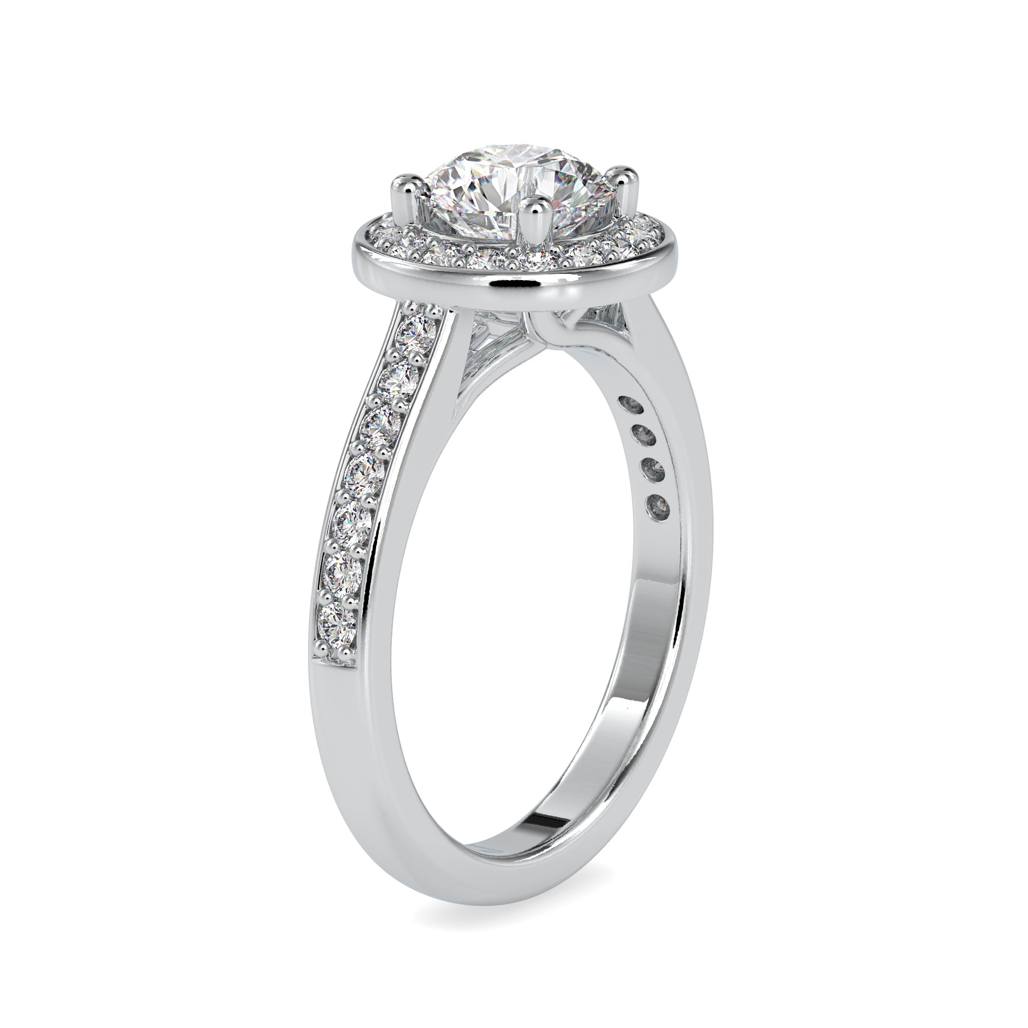 0.70cts. Solitaire Platinum Diamond Halo Shank Engagement Ring JL PT 0070   Jewelove.US