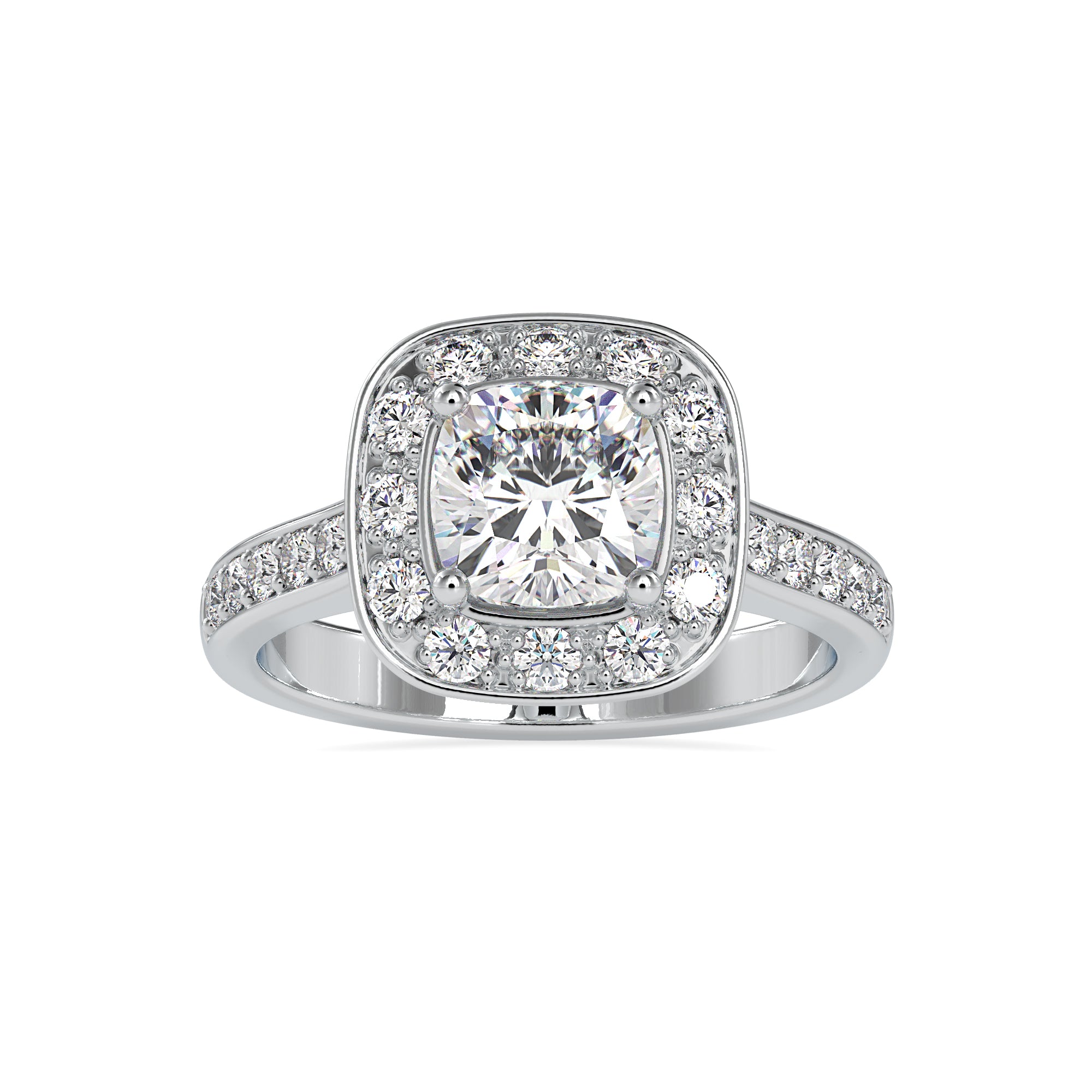 0.50cts. Cushion Cut Solitaire Platinum Diamond Halo Shank Engagement Ring JL PT 0075