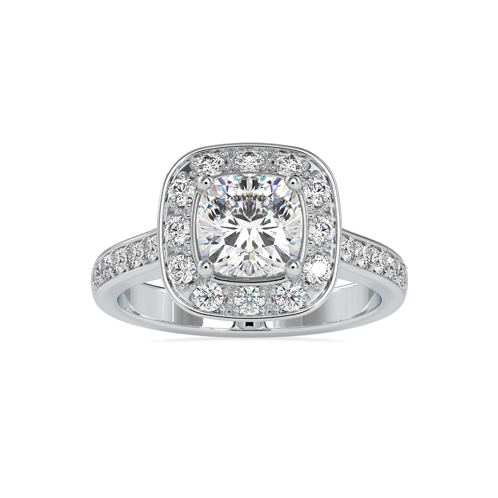 0.50cts. Cushion Cut Solitaire Platinum Diamond Halo Shank Engagement Ring JL PT 0075   Jewelove.US