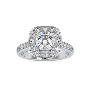 0.50cts. Cushion Cut Solitaire Platinum Diamond Halo Shank Engagement Ring JL PT 0075