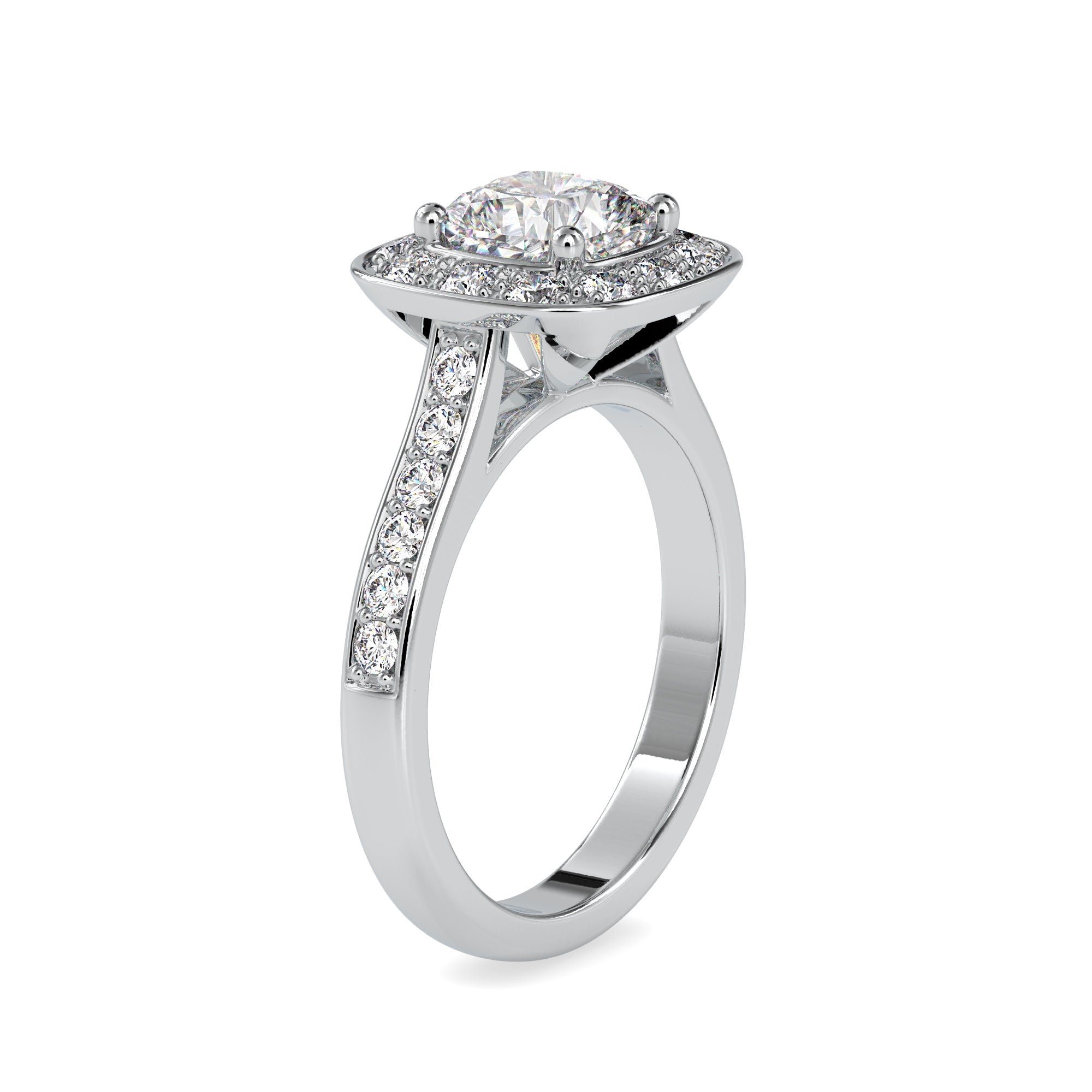 0.50cts. Cushion Cut Solitaire Platinum Diamond Halo Shank Engagement Ring JL PT 0075